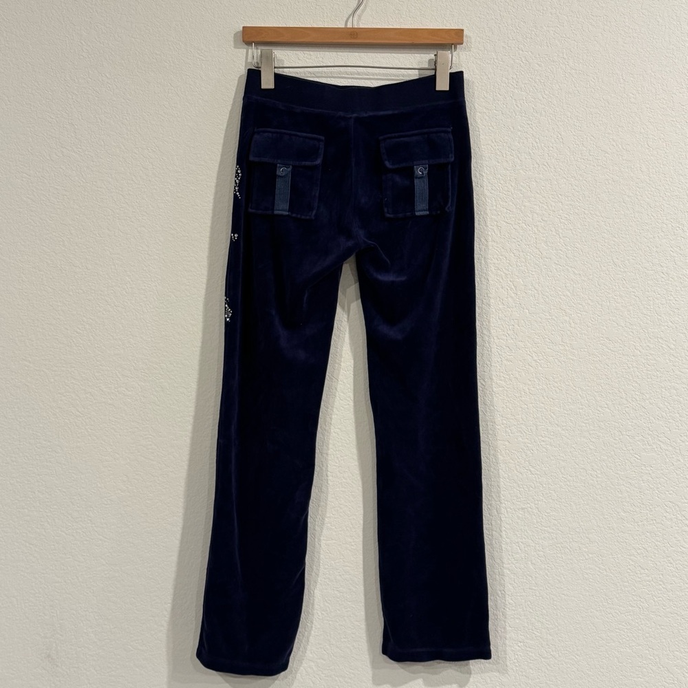 Juicy Couture Velour Track Sweats Navy blue, Rhinestone Script Size Medium Y2K - Picture 6 of 8